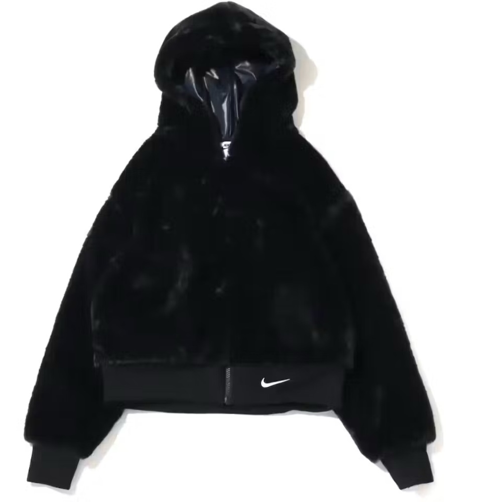 Nike Essential Faux Fur Black Hoodie Jacket*NWT - Picture 5 of 5